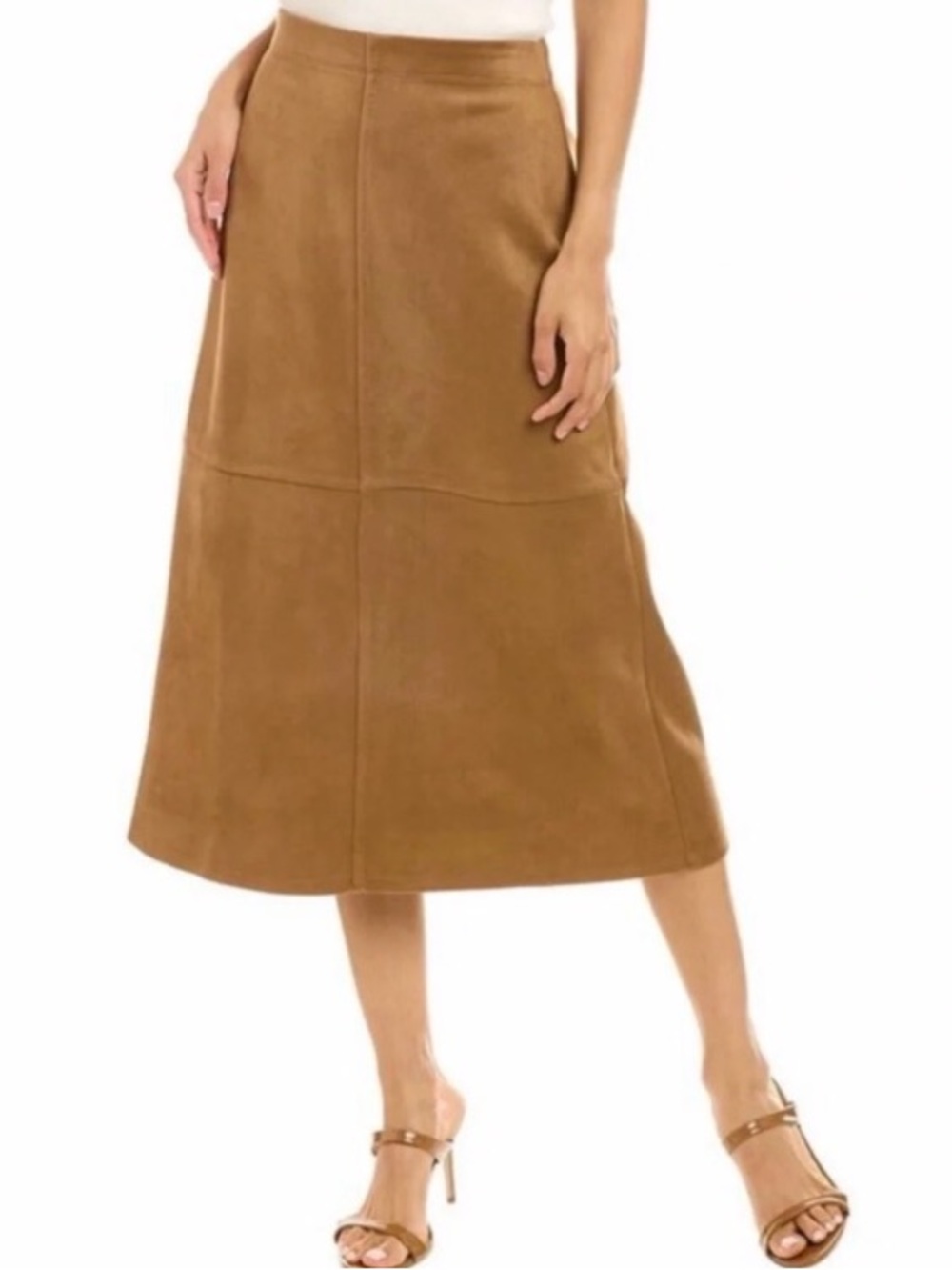Max Studio Womens Classic Faux Suede Camel A-Line Midi Skirt Size 1X